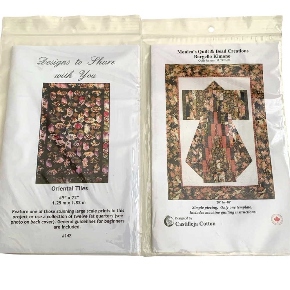 Oriental Tiles and Bargello Kimono Quilt Patterns Lot of 2 NWT - Picture 1 of 13